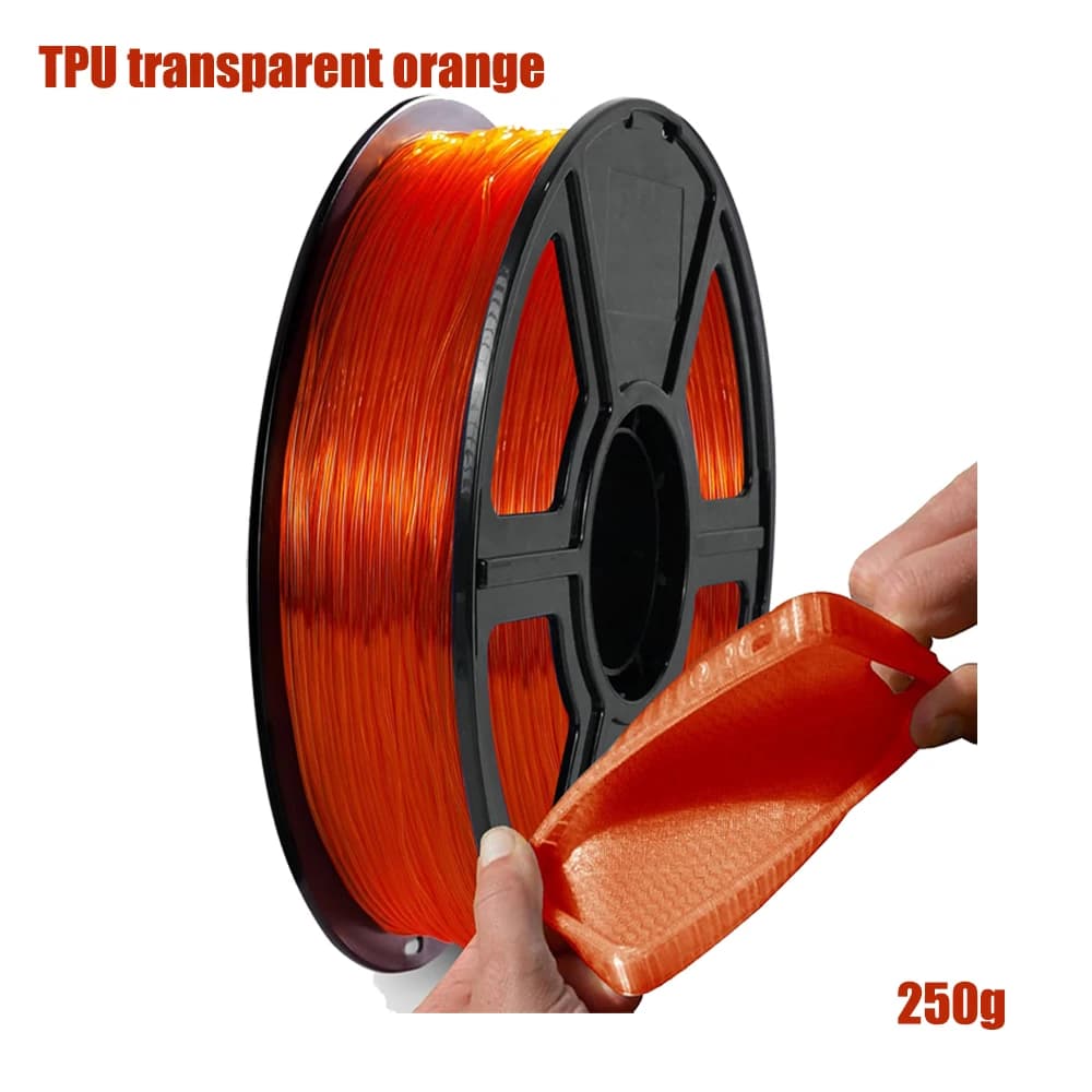 Flexible Filament in TPU 1,75 mm Soft 3D Printer Supplies Transparent Orange 95A 250 g Coil dimensional accuracy +/- 0.03 mm