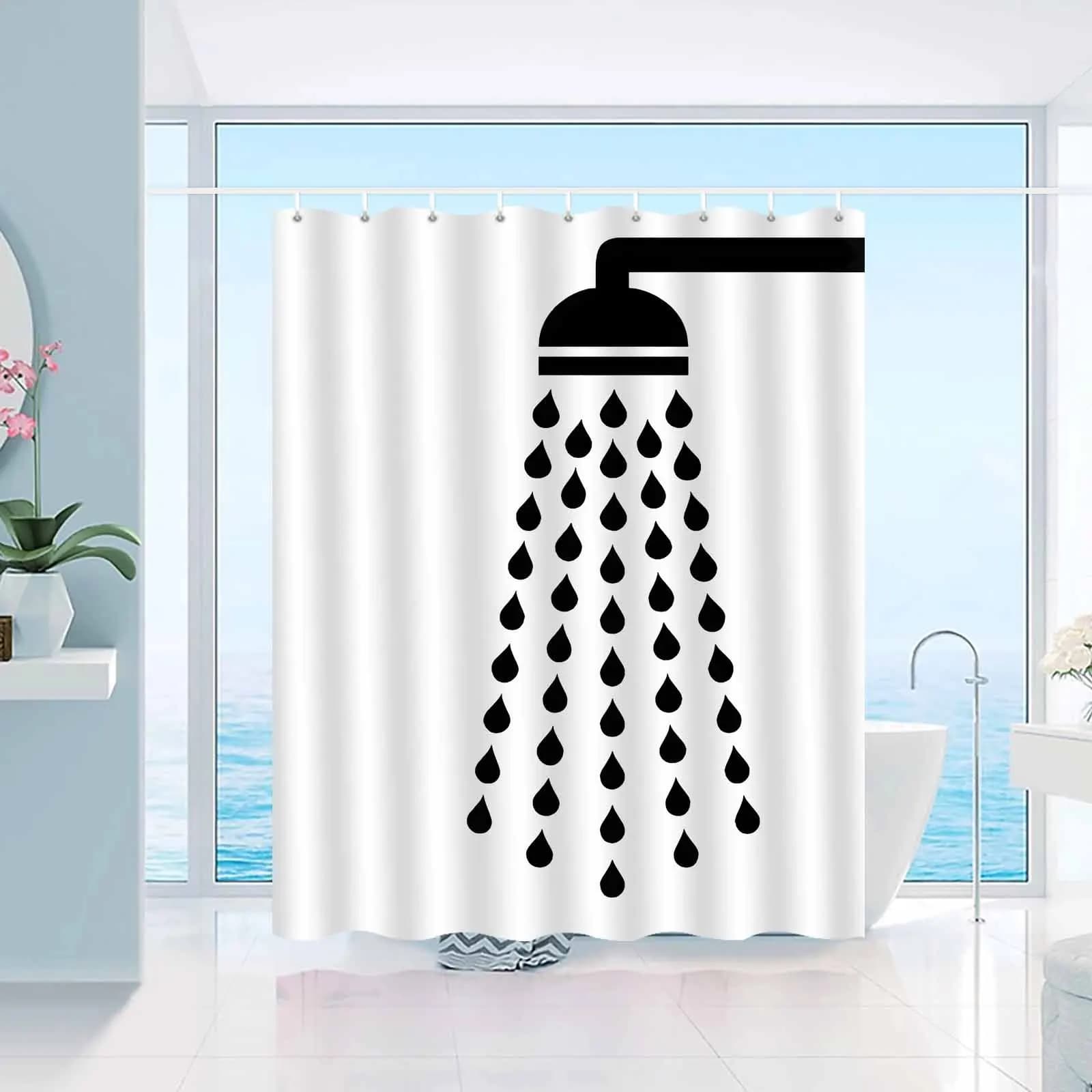 1pc modern minimalist black and white shower pattern shower curtain, high-end elegant bathroom curtain, bathroom decoration patt