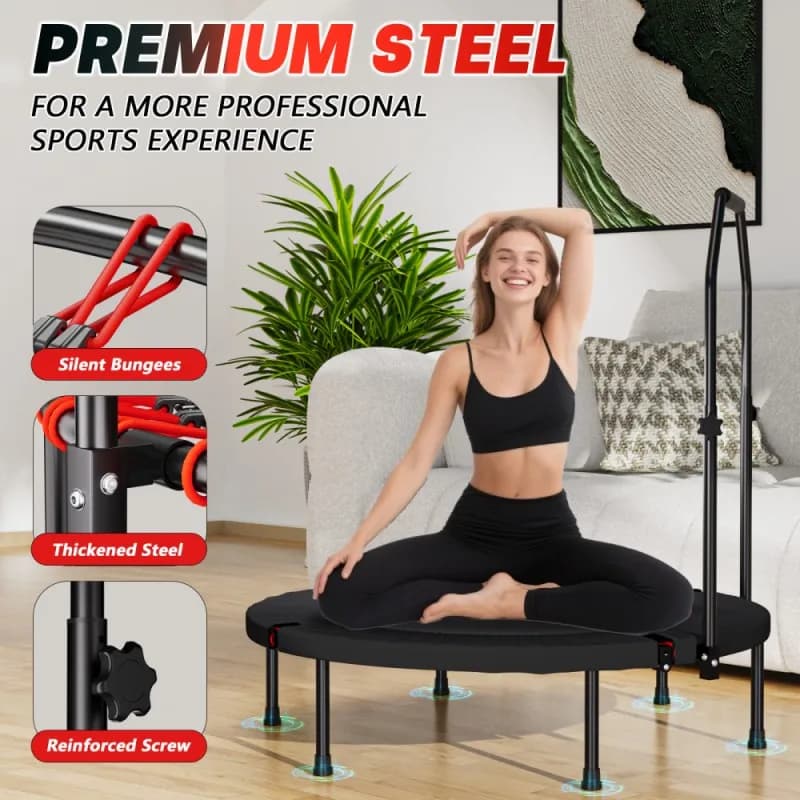 Mini trampolino pieghevole da 40 pollici per adulti e bambini, trampolino rebounder con maniglia regolabile, corda elastica silenziosa, fitness indoor