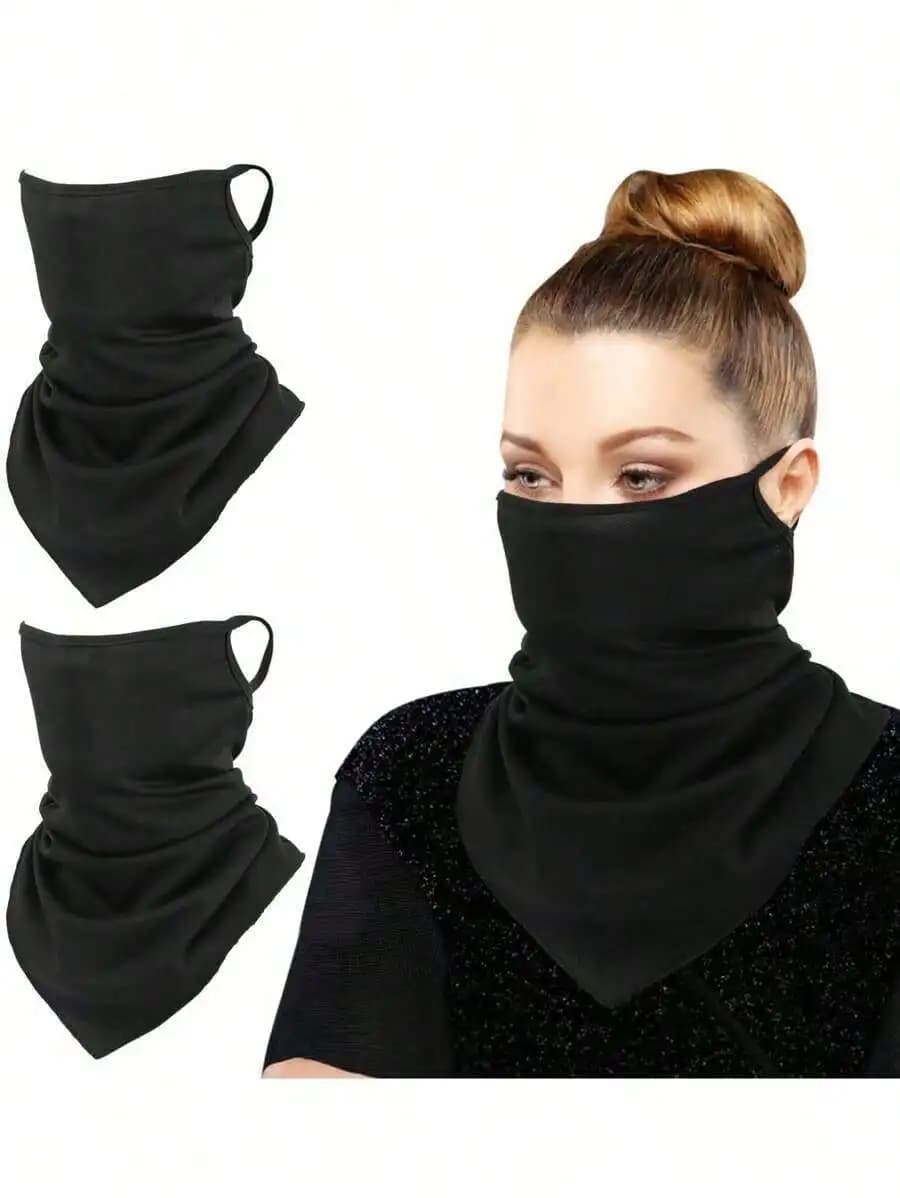 Scaldacollo nero con passanti per le orecchie, protezione solare UV e antipolvere, copriviso per esterni, per uomo e donna
