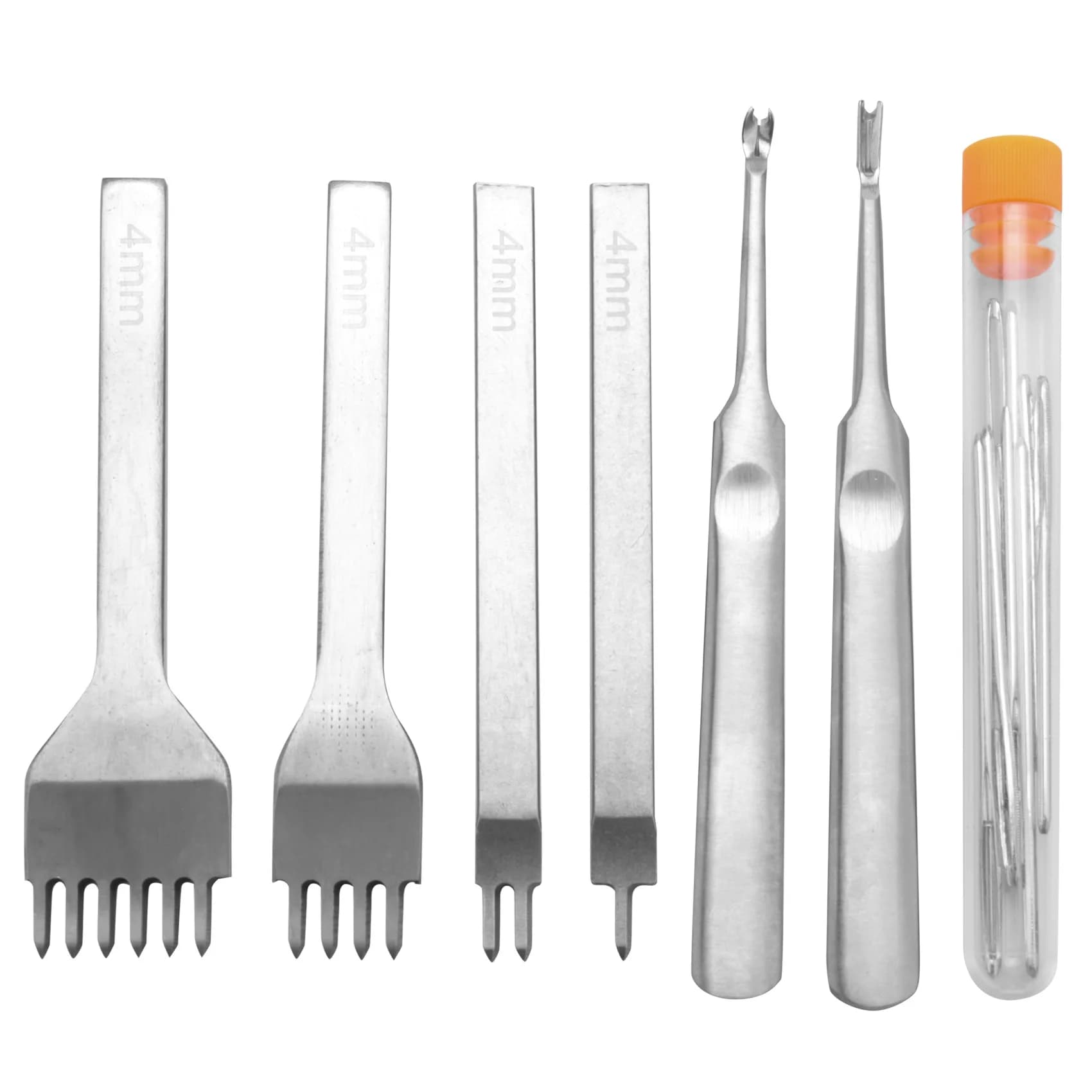 AT02-Leather Stitching Chisel Set, Lacing Stitching Punch, Stitching Groover Beveler And Sewing Needles, Leather Crafts Tool