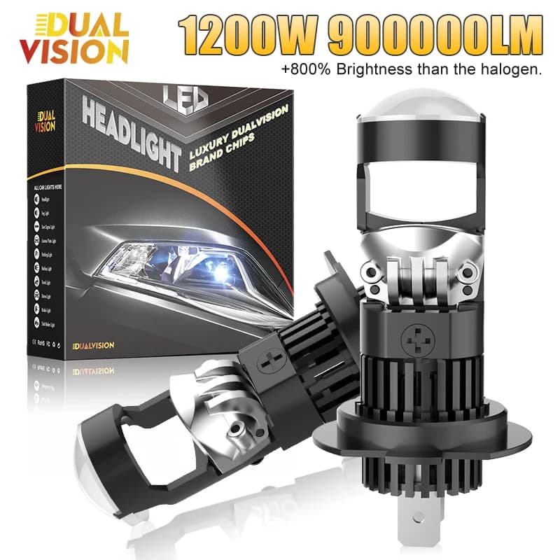 Proiettore Faro Bi-LED H7 con Lente 1:1 Wireless H11 9005 9006 HB3 HB4 Plug&Play Mini Lente 1200W 900000LM Turbo Light HD 12V