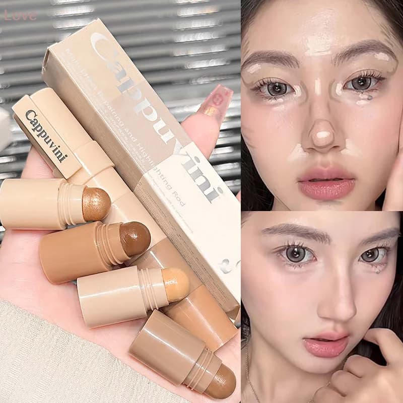 1Pc Cappuvini 4 in 1 Stick Contouring e Illuminante 4 Colori Naturale Opaco Marrone Ombretto Naso Trucco Stick Ombretto Shimmer Opaco Set