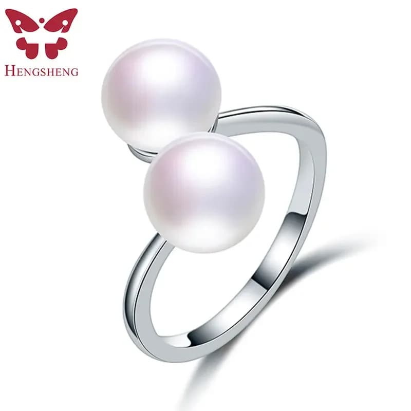 Doppio anello bianco con perla naturale genuina da 8 mm Anelli in argento sterling 925 per le donne Anello nuziale Anelli nuziali Gioielli in argento 925
