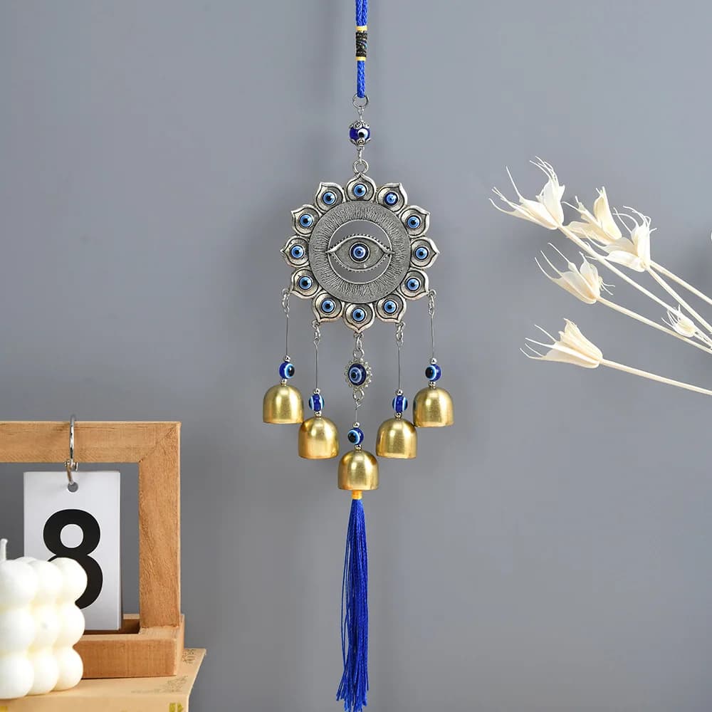 Evil Eyes Wind Chimes Resin Beads Amulet Lotus Turkish Blue Eye Tassel Wind Music Bell Mascot Home Wall Garden Hanging Decor