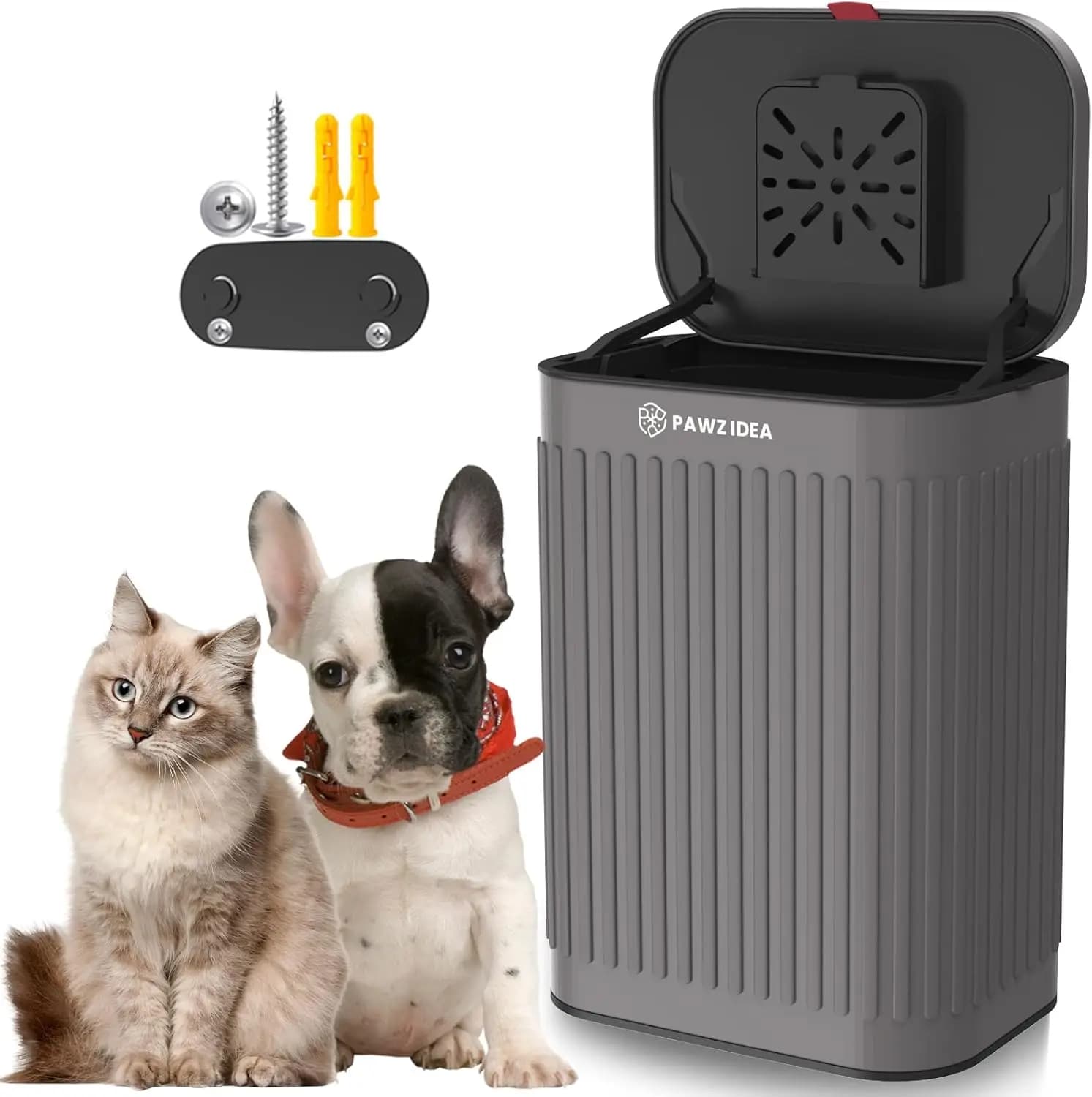 Cestino per deiezioni canine da parete da 2,1 galloni con coperchio antiodore, contenitore per rifiuti di animali domestici resistente alle intemperie per recinzione o giardino
