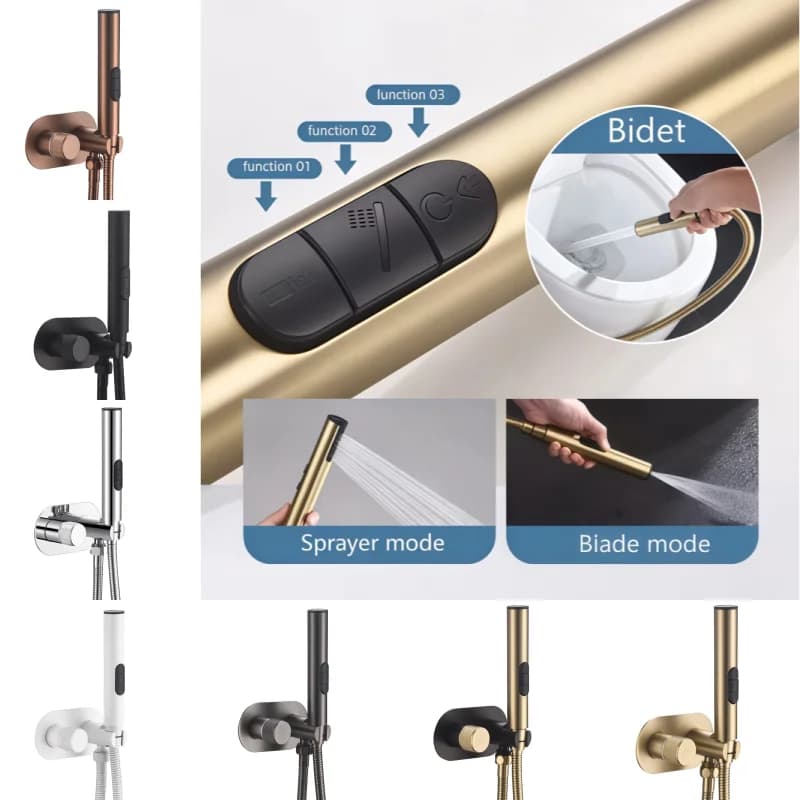 Brushed Rose Gold Bidet Faucet Set Wall Mounted Bidet Sprayer For Bathroom Hot And Cold Water Mixer Toilet Bathroom Bidet Shower