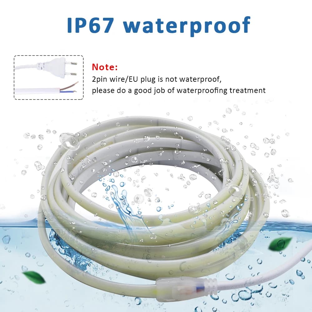 220V IP67 Striscia LED COB impermeabile 3000K 4000K 6000K 240LED/m Nastro flessibile Cavo a 2 pin/Spina UE Lampada a nastro per esterni Illuminazione da giardino
