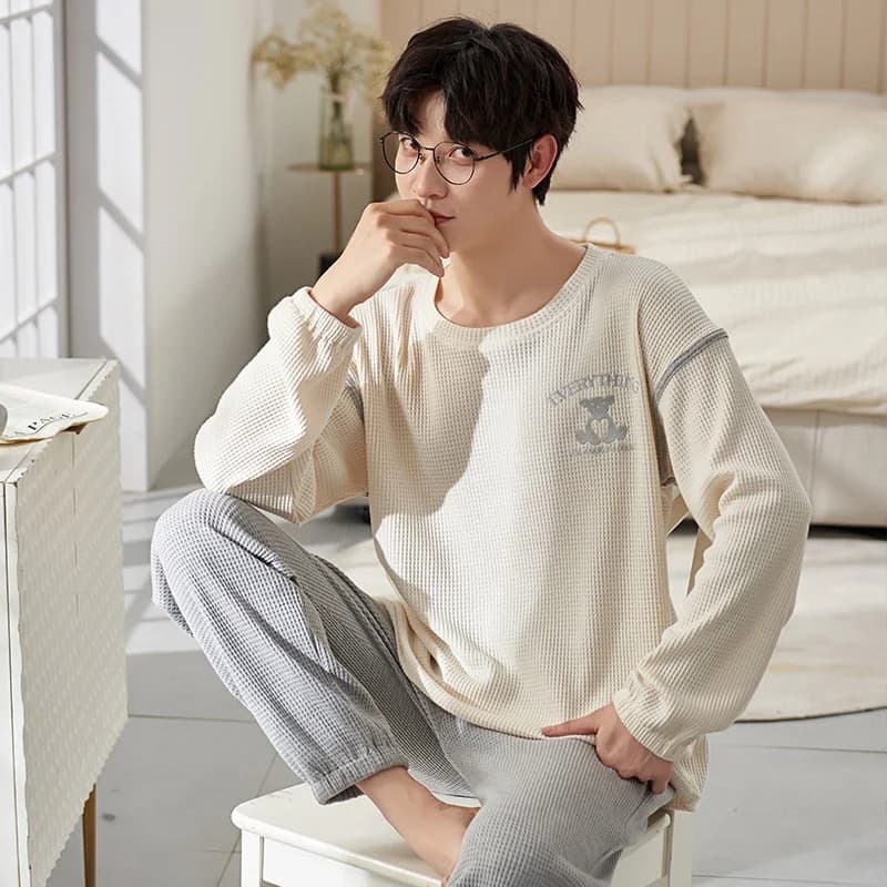 Autunno inverno tempo libero uomo pigiama di cotone set Cartoon pantaloni larghi a maniche lunghe pigiameria comodo abbigliamento da casa