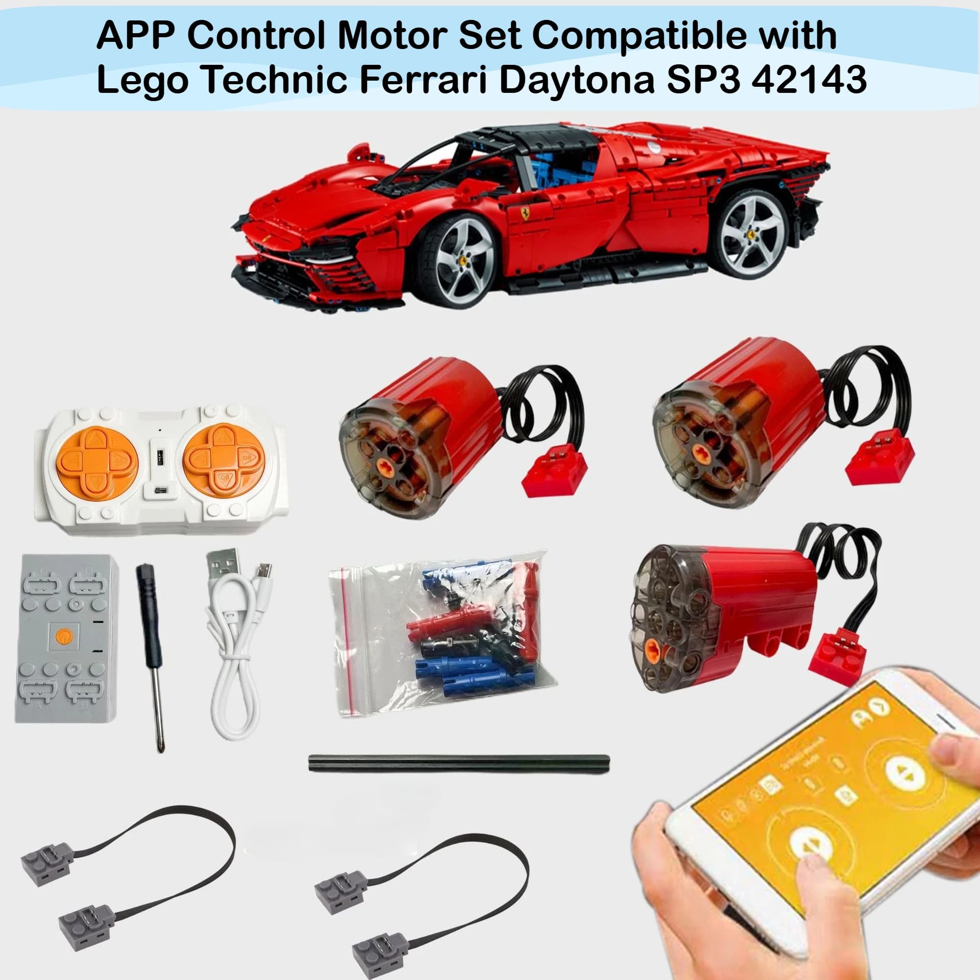 Set motore di controllo APP compatibile con Lego Technic Ferrari Daytona SP3 42143 (solo motore senza mattoni)