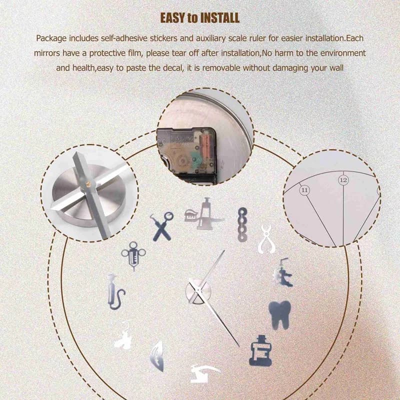 Wall Clock Dentist Giant Wall Clock DIY Dental Doctor Large Wall Clock Big Needle Mirror Dentist Office