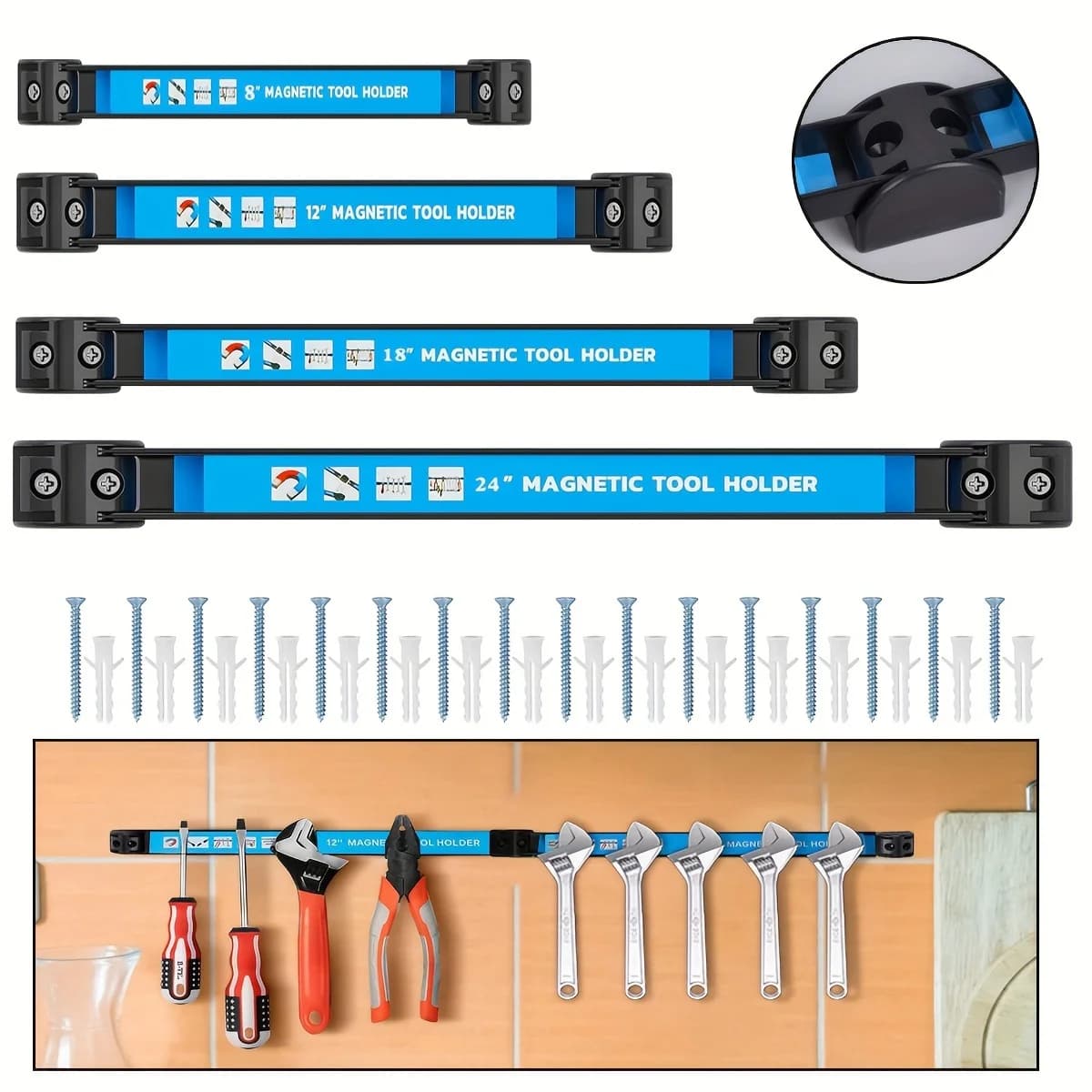8.12.18.24 inch magnetic toolbar for heavy loads, metal storage rack tool for workshop, garage, house