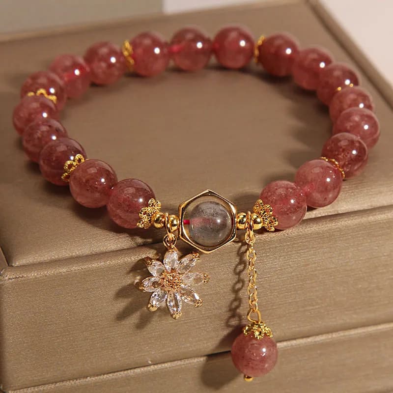 Bracciale in Quarzo Rosa Naturale da Donna, Stile Estivo Ins, Lusso Leggero di Nicchia, Sensazione di Alta Gamma, Quarzo Fragola Fiore di Pesco Margherita