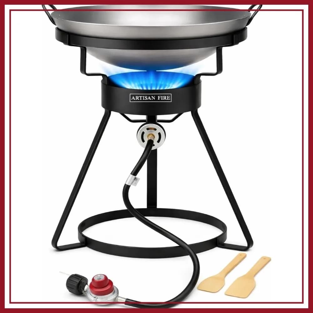 Fornello da Esterno con Wok in Ferro, Bruciatore a Propano da 55.000 BTU per Barbecue e Campeggio