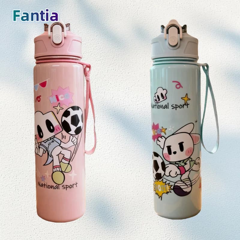 700 ml leak proof water bottle cute cartoon soccer water cup with portable sports fitness shoulder perfect gift without BPA