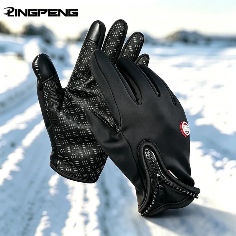 1Pair Winter Gloves Waterproof Windproof Cold Gloves Snowboard Motorcycle Riding Driving Warm Touchscreen Zipper Glove