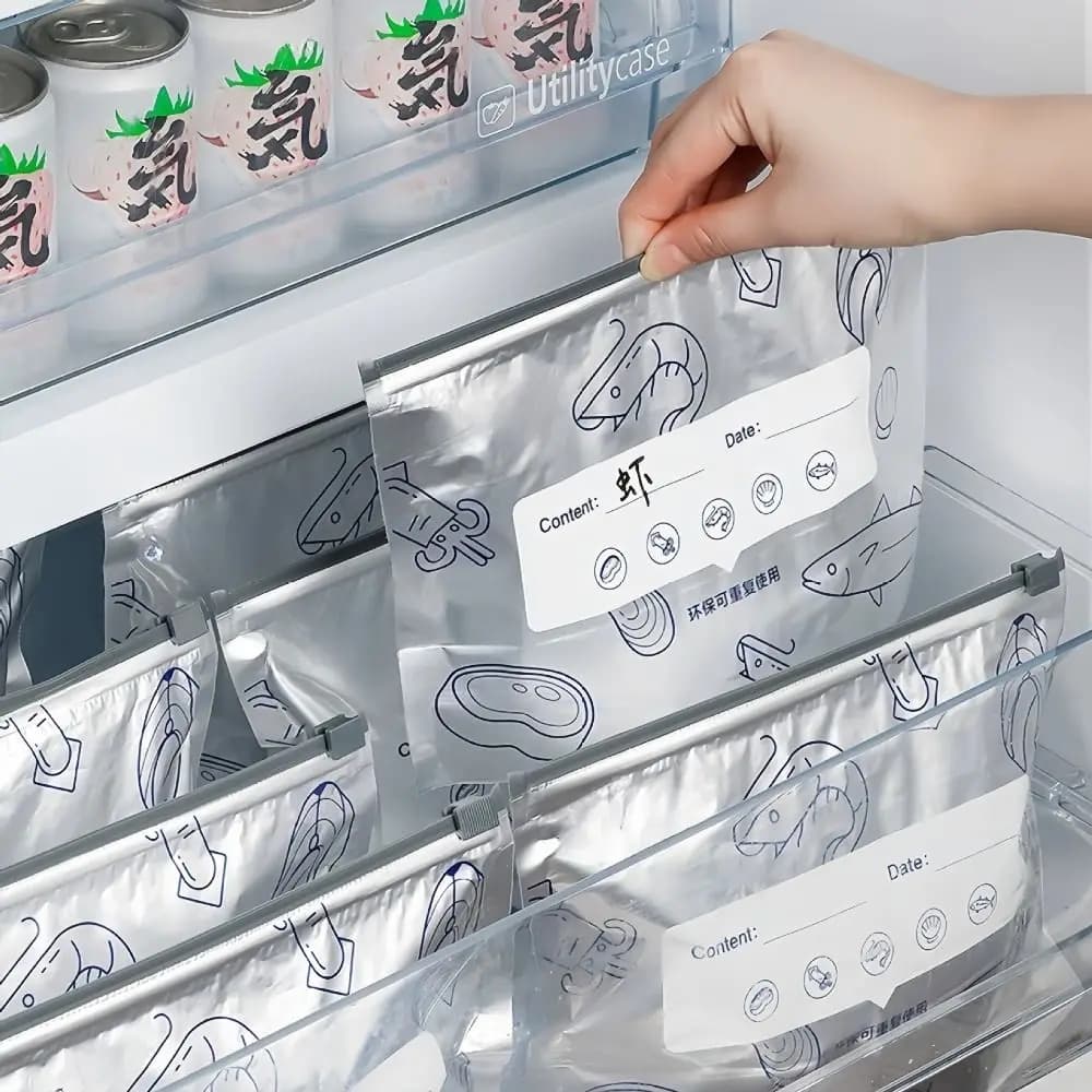 10Pcs/Bag Large Capacity Aluminum Foil Food Bag Leakproof Freezer Safe Freezer Stand Up Bag Reusable Fresh-keeping Zip Lock Bag