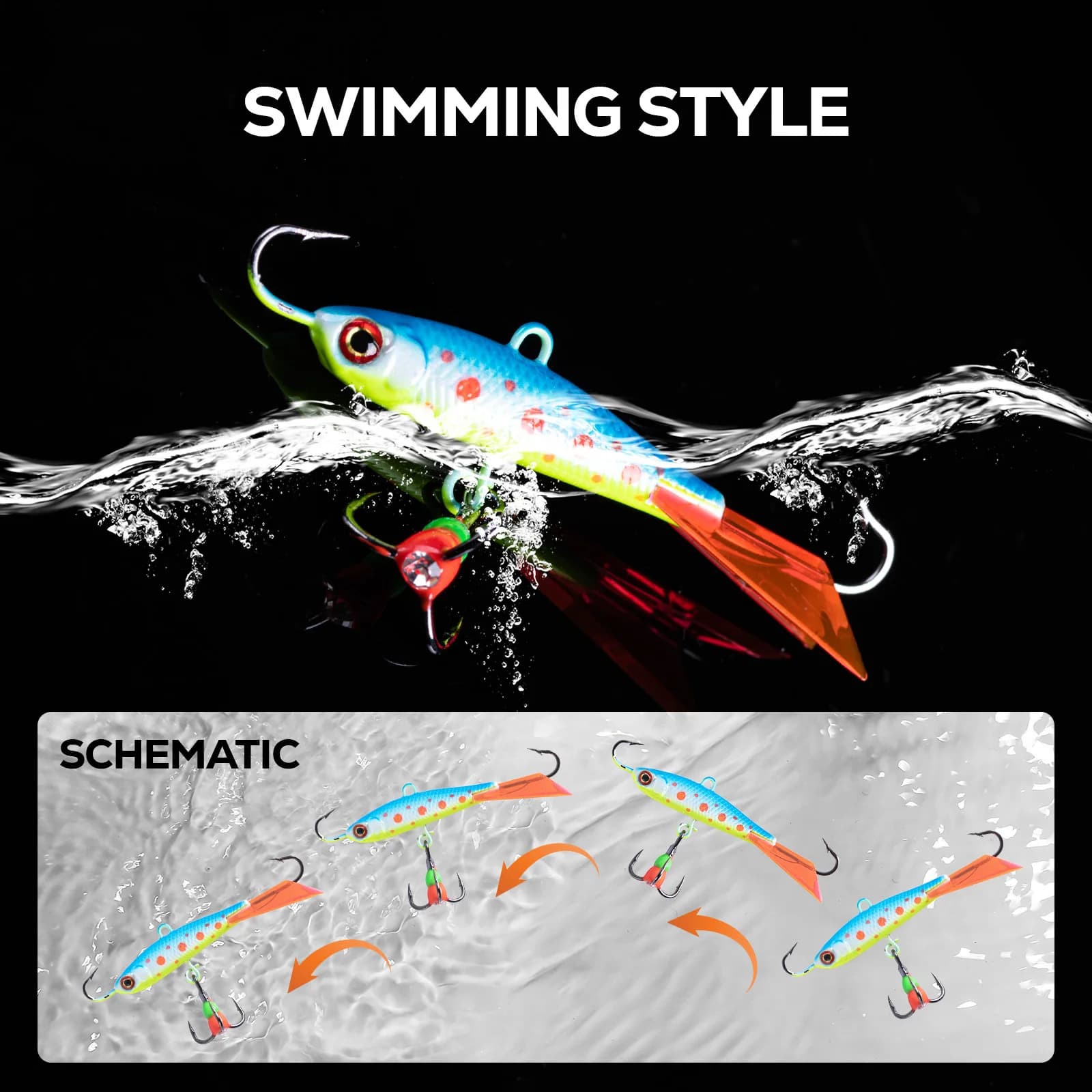 Esca per la pesca sul ghiaccio Goture, 15 g/5,7-7 cm 360 ° Lame rotanti in acciaio inossidabile, Wobbler con giga di bilanciamento delle vibrazioni persico da luccio persico