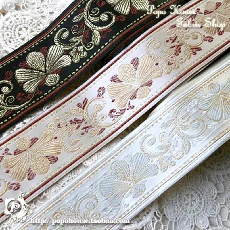 10 meters 3,3 cm or 5 cm tape jacquard fabric embroidered flower finishes model gold ribbon black for accessories clothing curtain