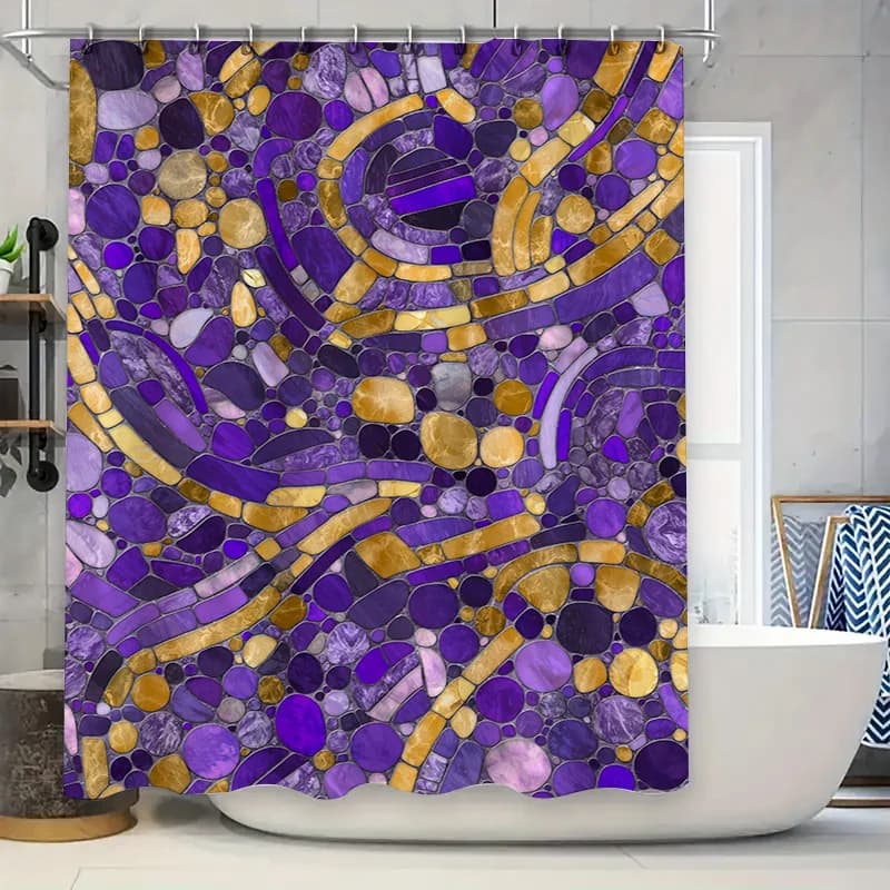 Lussuoso set di tende da doccia in oro viola per l'arredamento del bagno, tessuto impermeabile stampato con anelli con gancio in metallo, idea regalo perfetta per