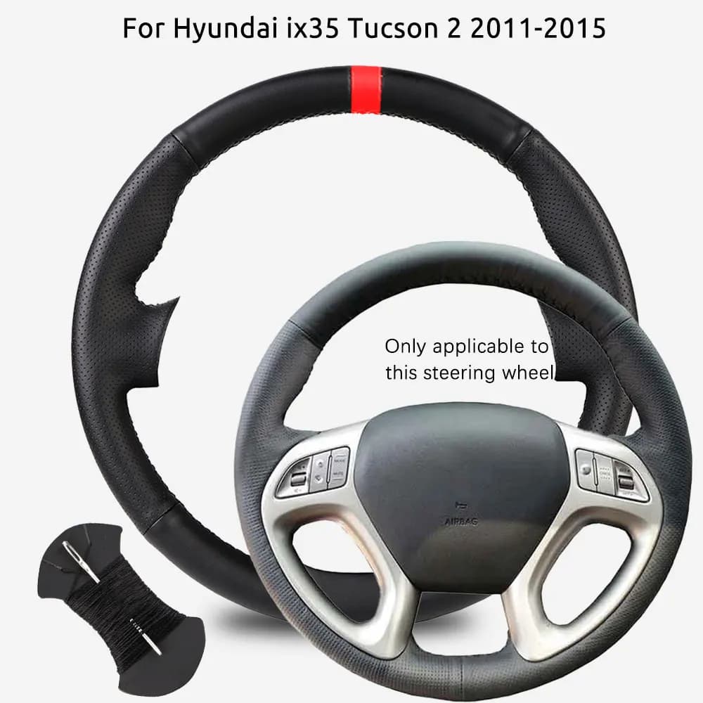 Copertura intrecciata personalizzata per volante auto per Hyundai ix35 Tucson 2 2011-2015, rivestimento in pelle microfibra cucito a mano