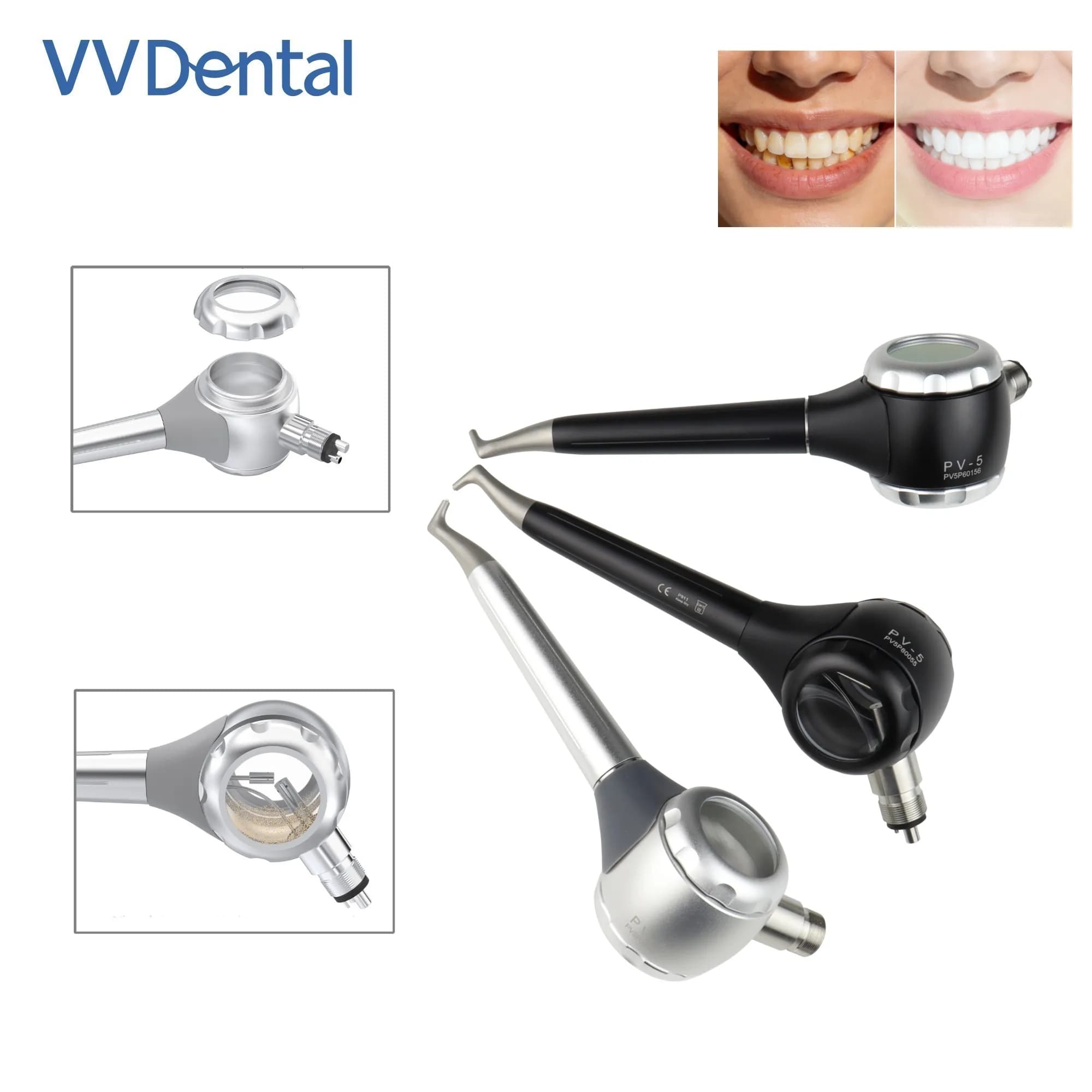 Pistola per Sabbiatura Dentale VV a 2/4 Fori, con Finestra Trasparente Bifacciale e Coperchio Rimovibile, Lucidatore in Allumina per Sbiancamento Denti