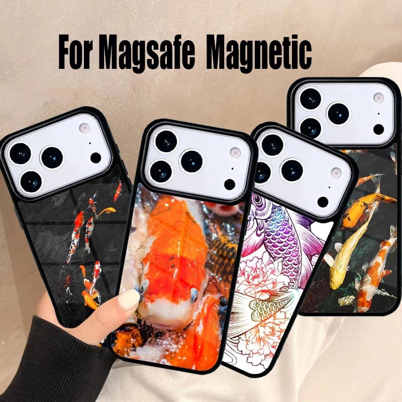 Cover per iPhone con design Carpa per iPhone 17 Air 16e 15 14 13 12 11 Pro Max Plus, Cover Magnetica Wireless Magsafe