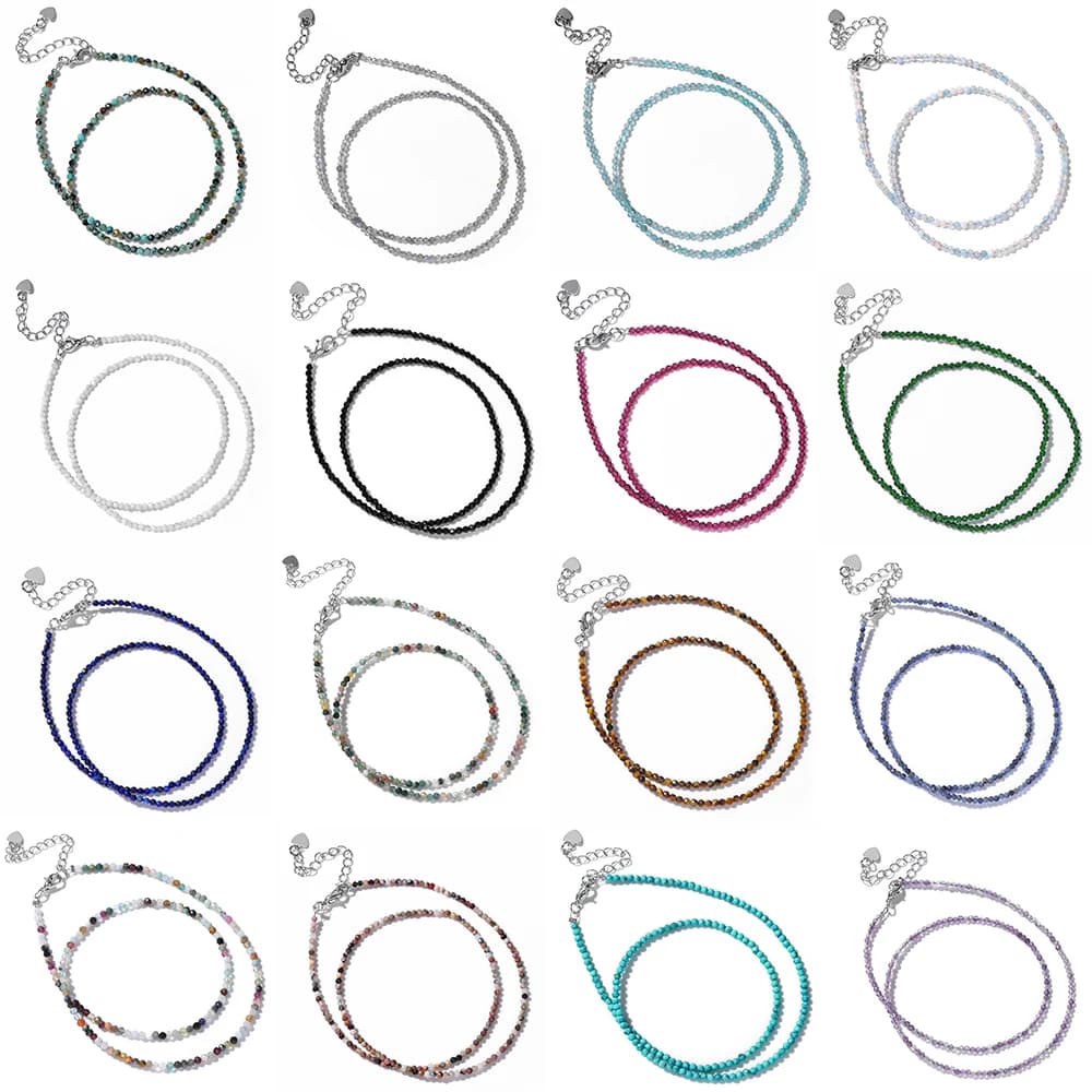2mm Natural Stone Beads Necklaces For Women Men Faceted Moonstone Labradorite Indian Agates Turquoises Crystal Clavicle Chain