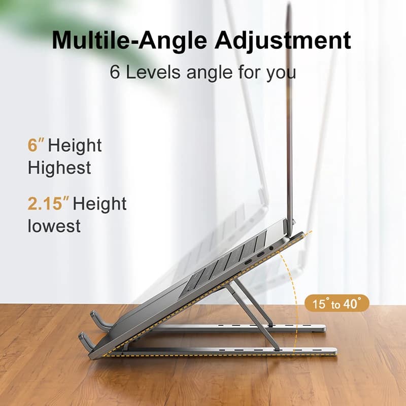 Supporto per Laptop in Lega di Alluminio, Regolabile, Pieghevole, Portatile, per Notebook, con Raffreddamento e Base Antiscivolo
