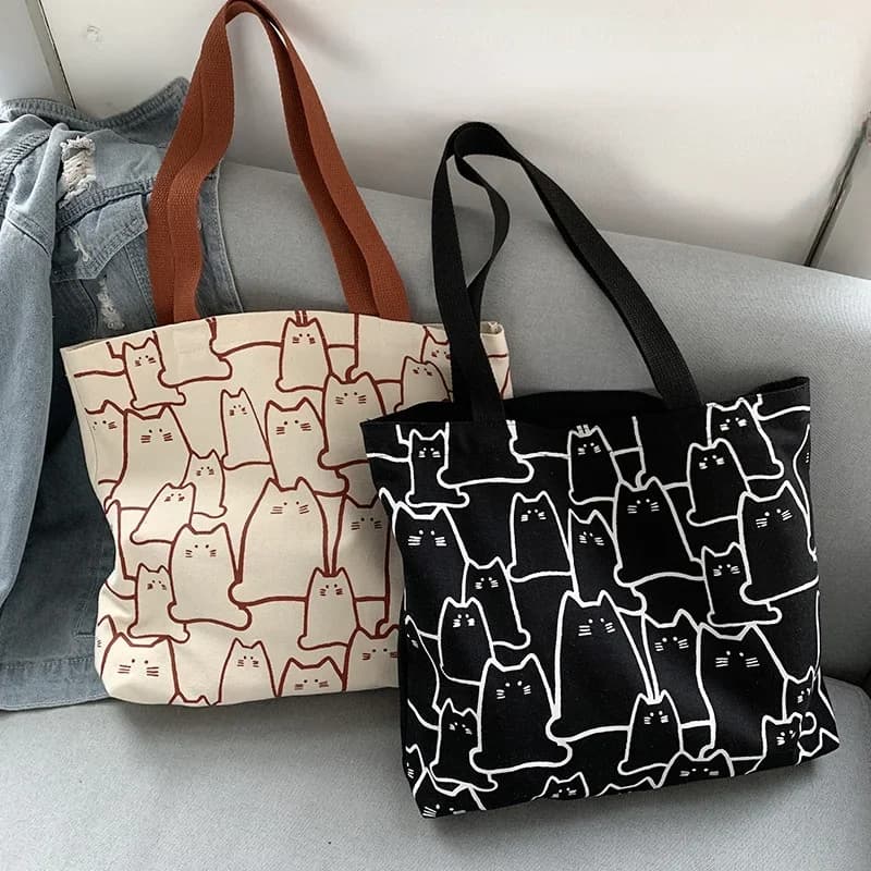 Borsa in tela per donna 2023, borsa a tracolla con gatto carino alla moda, borsa messenger con cerniera, borsa di design, borsa a spalla da donna con cartoni animati, borsa shopper.