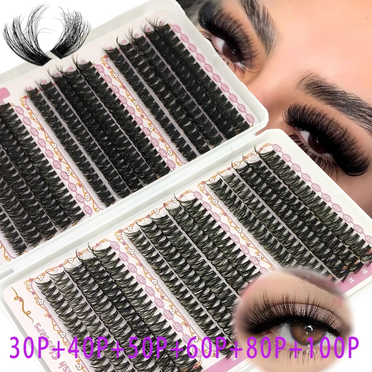 HBZGTLAD 580 pz. Ciglia a Ciuffetti per Extension Fai da Te, 30-100P, Ciglia Voluminose e Folte, Natural e Spesse, per Trucco