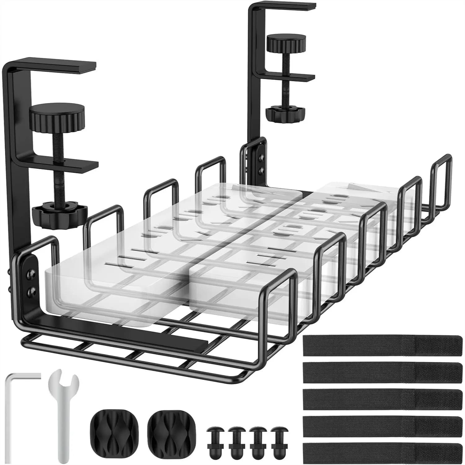 Vassoio porta cavi sotto scrivania 40 cm L x 16 cm L, organizer in acciaio senza foratura per scrivania