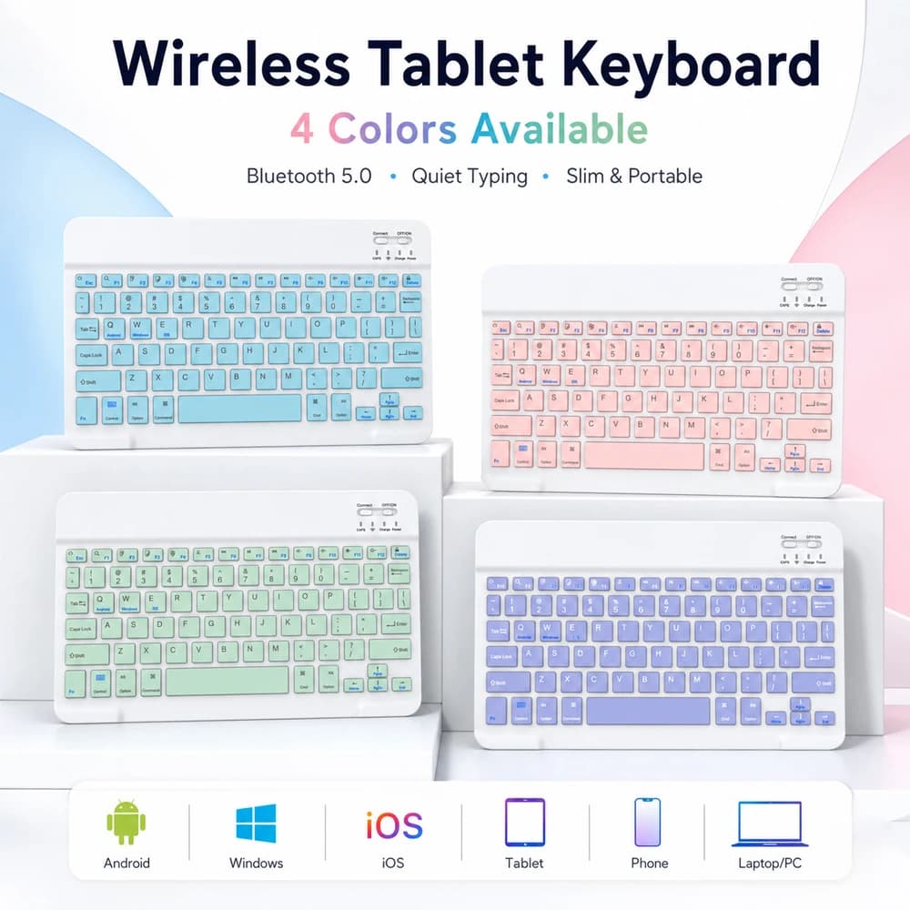 Universal Wireless Bluetooth Keyboard for Tablet Phone Laptop PC iPad Android iOS Windows Multi Device Slim Quiet Typing Portabl