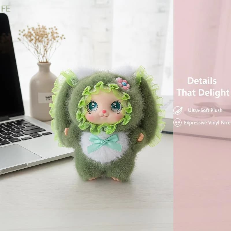 [F] Cute Bowknot Vinyl Face Plush Big Ears Rabbit Doll Pendant Backpack Decoration Gifts