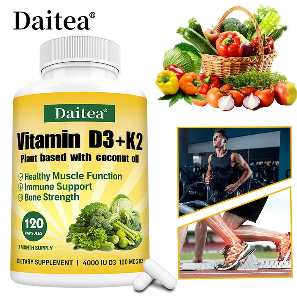 Vitamin D3 K2 Supplement, 4000 IU Vitamin D3 Plus 100 Mcg of Vitamin K Supplements for Adults for Heart & Bone Health Support