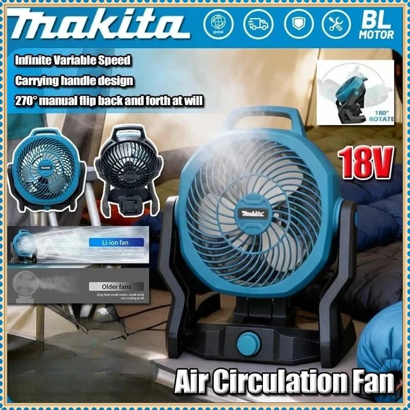 Ventilatore Elettrico Ricaricabile Makita, Ventilatore da Campeggio per Esterni, Circolatore d'Aria Senza Fili, Ventilatore con Testa Rotante per Tenda, Utensile Elettrico 18V