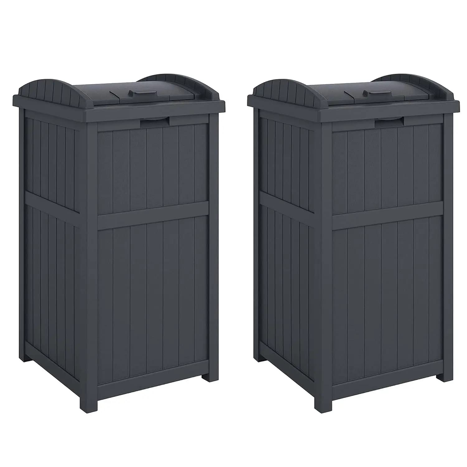 Two Pack Trash Hideaway Outdoor Garbage Bin With Latching Lid Resin Waste Can Storage Box Container Holder For Patio Backyard Garden Yard Deck, Cyberspace