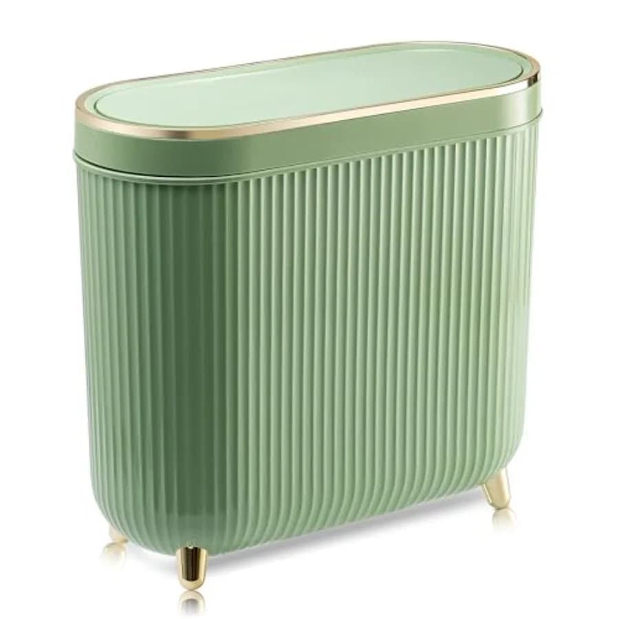 Cestino per Bagno con Coperchio, 3,2 Galloni, Bidone della Spazzatura Stretto in Plastica da 12 L con Coperchio a Pressione per Camera da Letto e Bagno