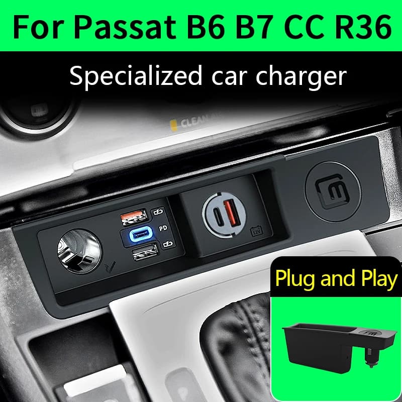 Per VW Passat B6 B7 CC R36 Caricabatteria da auto USB Ricarica rapida PD3.0 QC3.0 Accendisigari Splitter per iPhone Samsung Huawei Xiaomi
