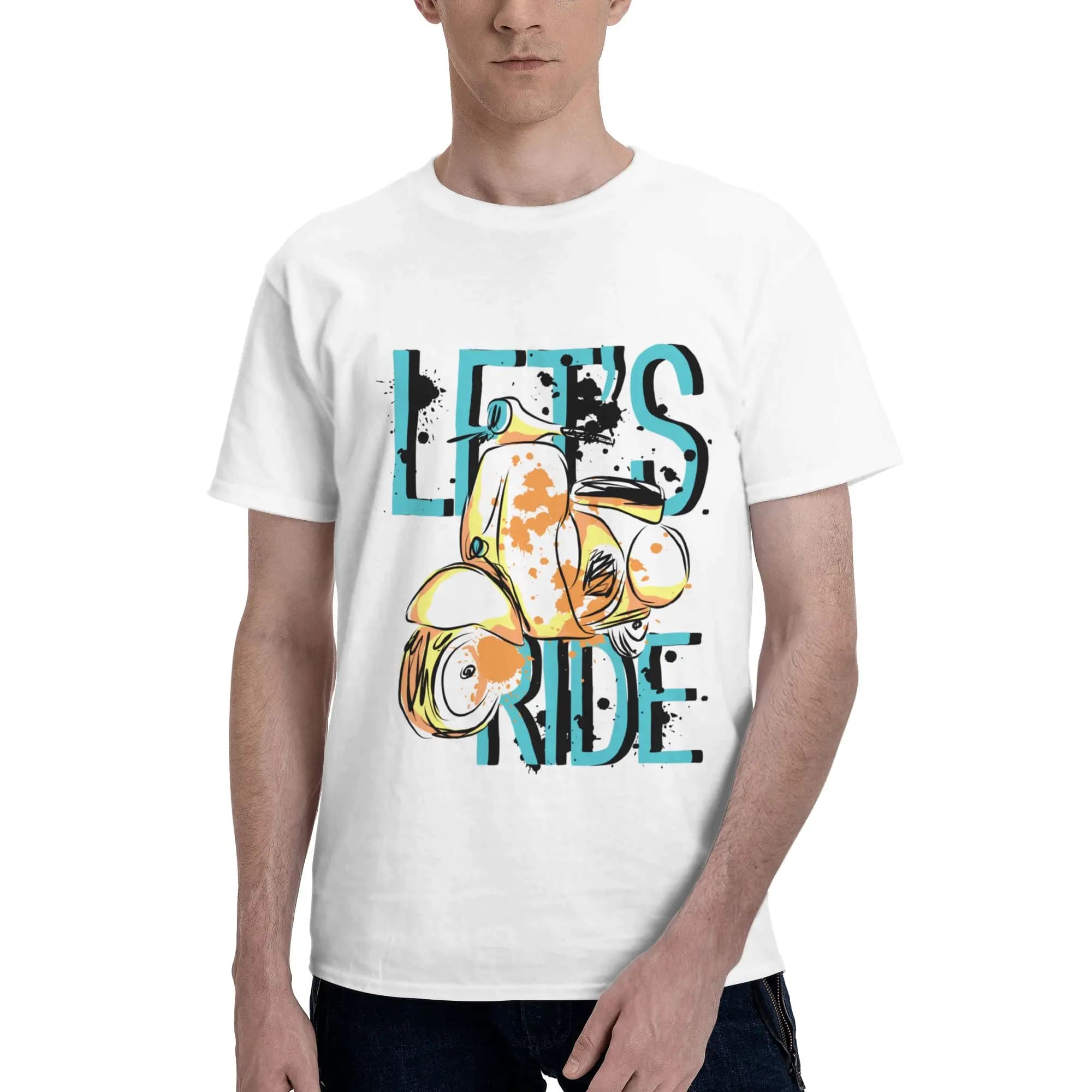 T-shirt da uomo con stampa Let's Ride Motorcycle Urban, magliette a maniche corte in puro cotone