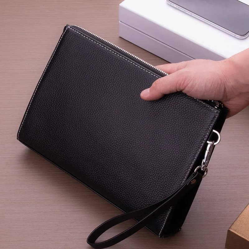 Handbag in real man leather large capacity casual clutch in leather Sle Men's bag busin casual bee bag