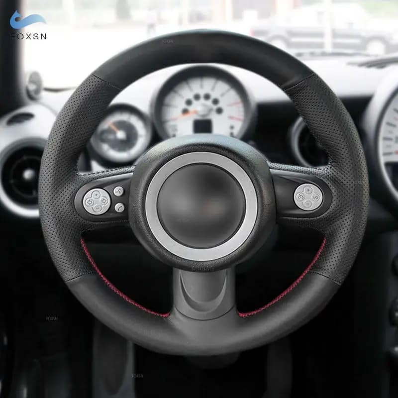 Volante a treccia per Mini Hatchback Clubman Clubvan Convertible Coupe Roadster Volante per auto a 3 raggi Rivestimento in pelle