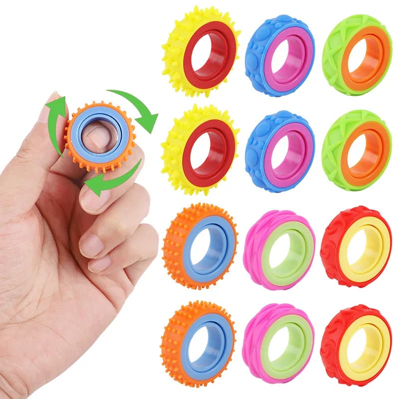 Set di 6/12 Anelli Antistress Sensoriali per Bambini, Giocattoli Girevoli per Ansia, Autismo, ADHD, Alleviamento dello Stress, Regali