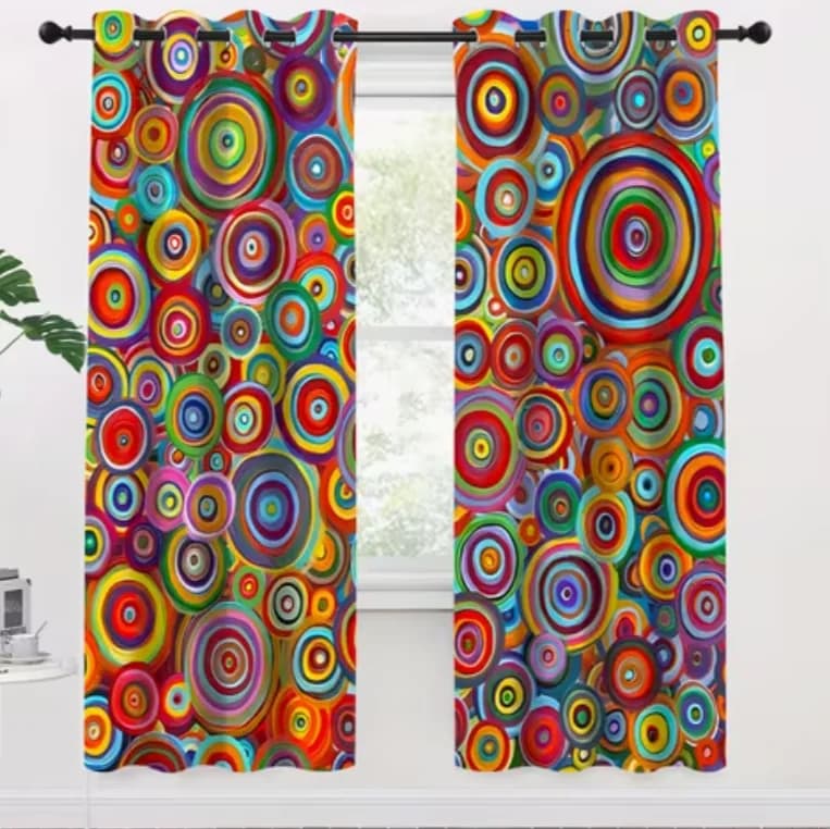2pcs Boho Geometric Polka Dot Digital Printed Perforated Living Room Curtain Blocking Curtain Translucent Indoor Outdoor Bedroom