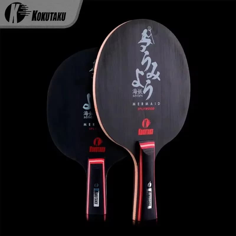 KOKUTAKU Ping Pong Rack with Blade MERMAID 5 Layers Pure Carbon Wood Black Allround Offensive Ping Pong Bat Paddle Quick Attack