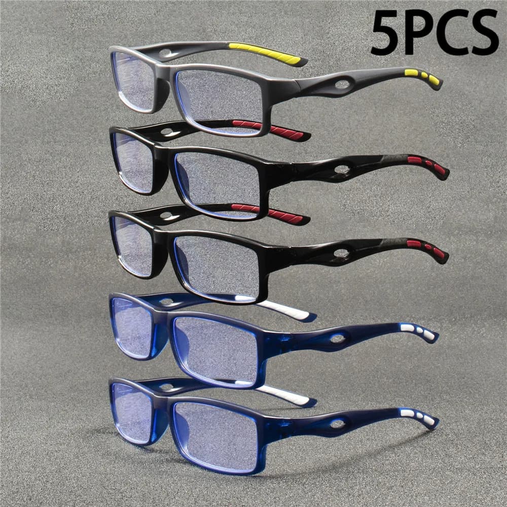 5 pairs of new fashionable casual unisex sports reading glasses with square retro frame