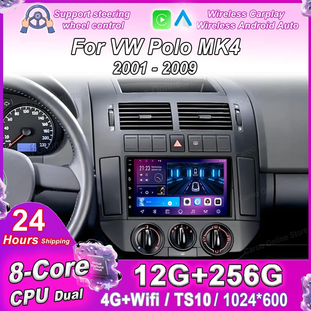 7" Android For VW Polo MK4 2001-2009 Car DVD Multimedia Video Player Stereo Radio GPS Navigation 4G Carplay Touch Screen WIFI 4G