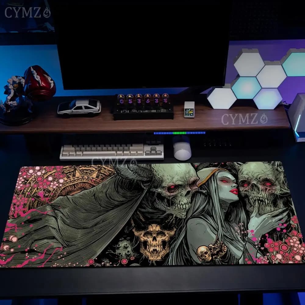 Tappetino per mouse in stile gotico con stampa scheletro regina, tappetino da scrivania grande per computer, tappetino da ufficio, mousepad per gamer, accessori per PC gaming, tappetino per tastiera