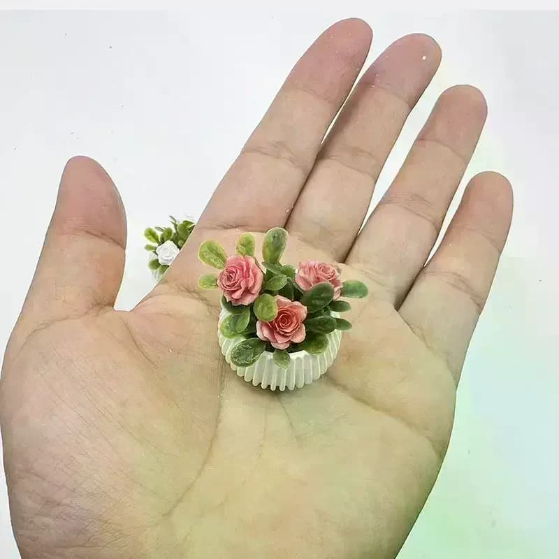 1 Piece Living Room Decoration Doll House, Mini Rose Plant Model in Vase, Miniature Landscape, Craftsmanship