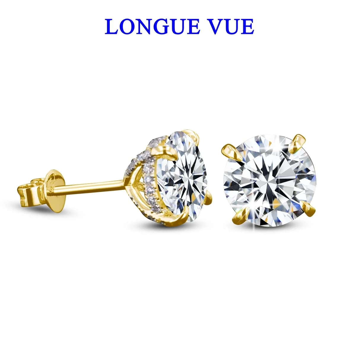 AU585 Orecchini a bottone rotondi in moissanite riempiti in oro 14 carati Donna Uomo Coppia orecchino penetrante Gioielli da indossare ogni giorno per matrimoni
